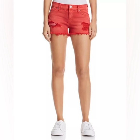 Hudson Jeans Pants - Hudson ‘Kenzie’ Red Distressed Cut Off Shorts, Frayed Hems, 98% Cotton, Size 29